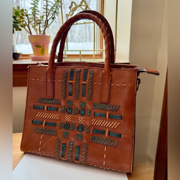 Patricia Nash Cognac Leather Satchel - Convertible to Crossbody - Picture 2 of 16